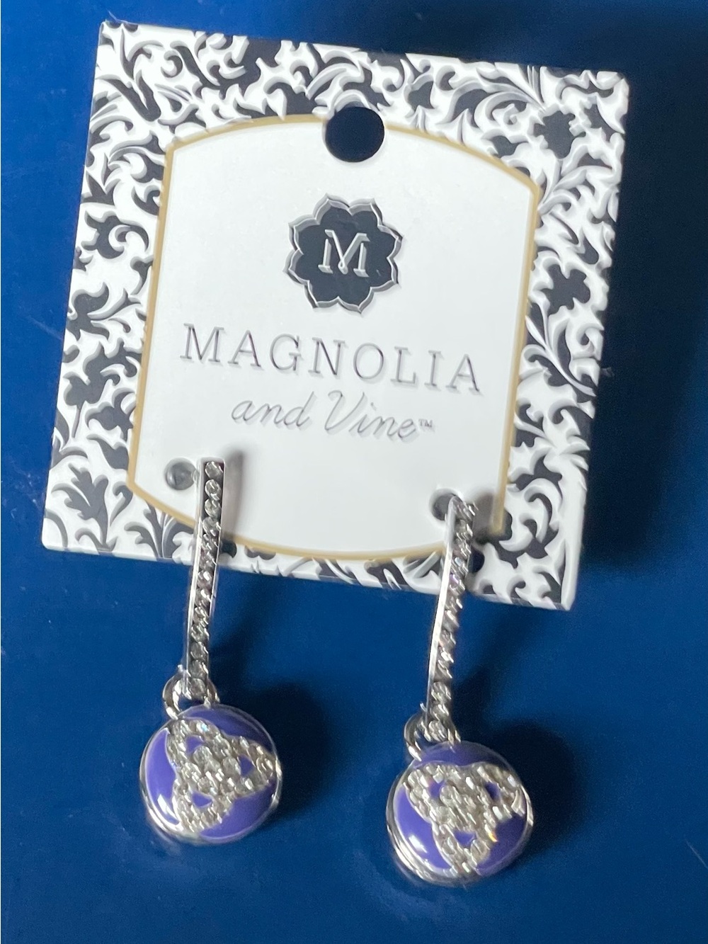Magnolia and Vine Purple Drop Earrings with Crystal Accents